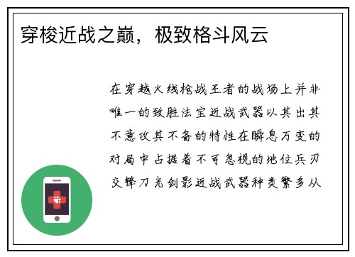 穿梭近战之巅,极致格斗风云